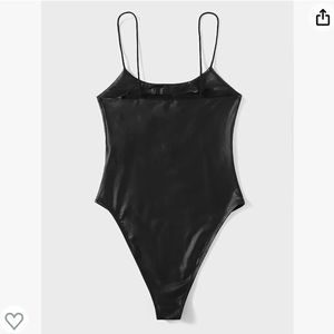 MakeMeChic Women’s Spaghetti Strap Leather Bodysuit tank top